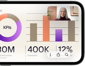 iPhone 17e in landscape orientation displaying a FaceTime call to review a presentation on Preview