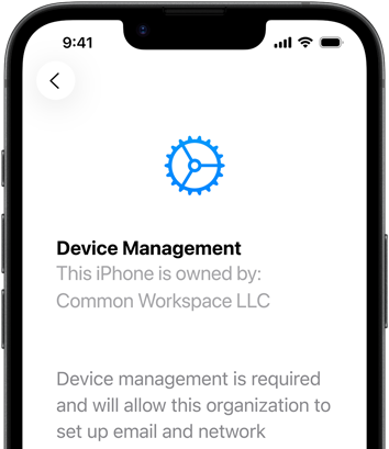 Partial view of iPhone 17e in portrait orientation, displaying the Settings app with Device Management open