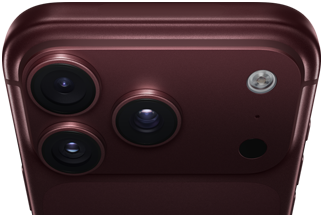 iPhone 18 Pro, burgundy color, rounded edges and corners, partial back exterior angled to show Pro Fusion camera system in top left corner, three lenses, microphone, flash