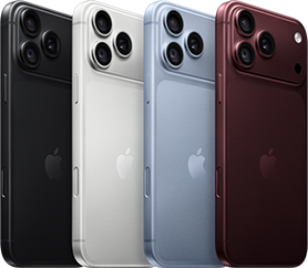 iPhone 18 Pro, back exterior, available in four colors: black, silver, glacier, and burgundy, featuring camera system in the top left corner, three lenses, microphone, flash