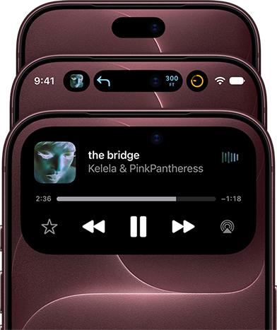 Three iPhone 18 Pros in burgundy color overlapping upward to show Dynamic Island in different modes: off, minimized, and maximized