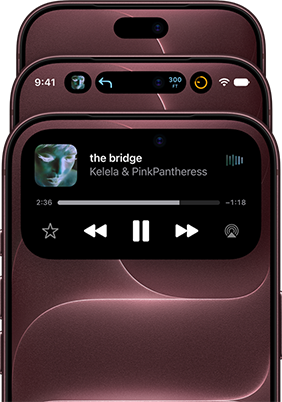 Three iPhone 18 Pros in burgundy color overlapping upward to show Dynamic Island in different modes: off, minimized, and maximized