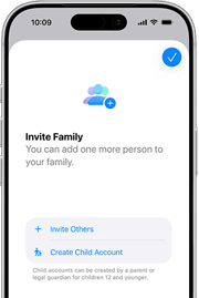 iPhone, onscreen is a Family Sharing invitation, including option to Create Child Account