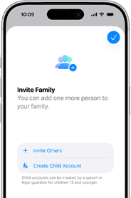 iPhone, onscreen is a Family Sharing invitation, including option to Create Child Account