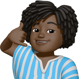 Memoji of a personal wearing a striped top, making a Y shape with their right hand, their thumb to their ear and their pinky toward their chin, gesturing call me