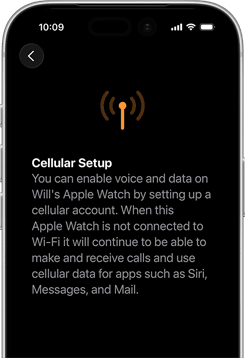 iPhone, displaying Cellular Setup screen, cellular signal icon in orange color