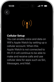 iPhone, displaying Cellular Setup screen, cellular signal icon in orange color