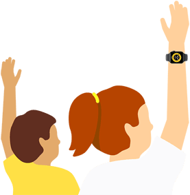 Illustration two children, each raising a hand, one is wearing an Apple Watch
