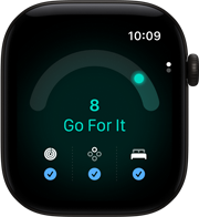 Apple Watch Series 12, aluminum case, black color, readiness score of 8, right side exterior, Digital Crown
