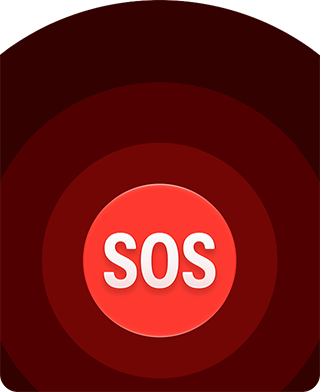 Emergency SOS icon, nested red circles with a white SOS in the middle