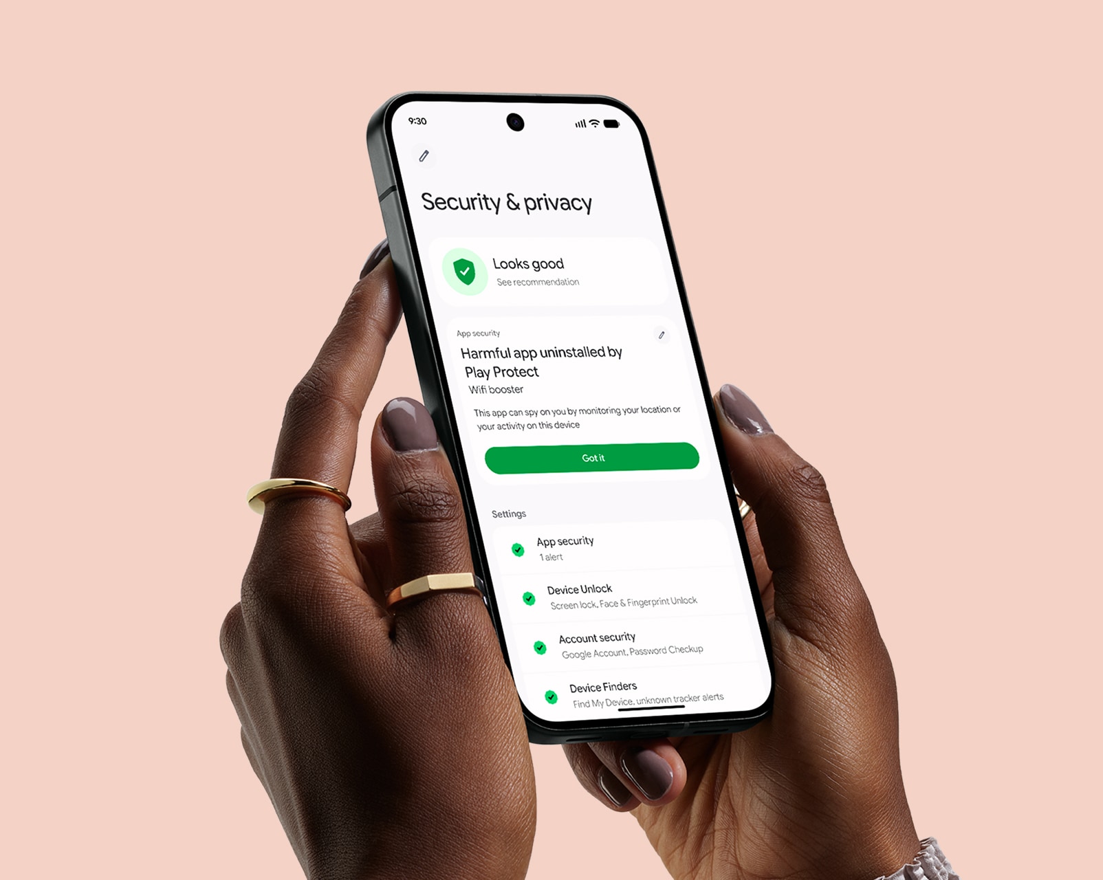 A Pixel 11 Pro showing the Security and Privacy settings page