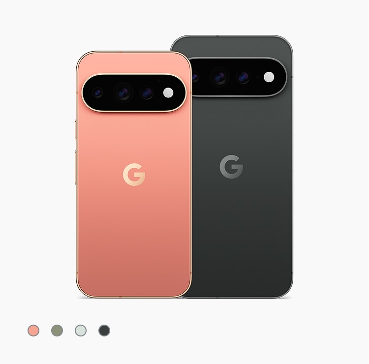 Backs of Pixel 11 Pro & Pixel 11 Pro XL. Available colors: Canyon, Olive, Fog, Obsidian.