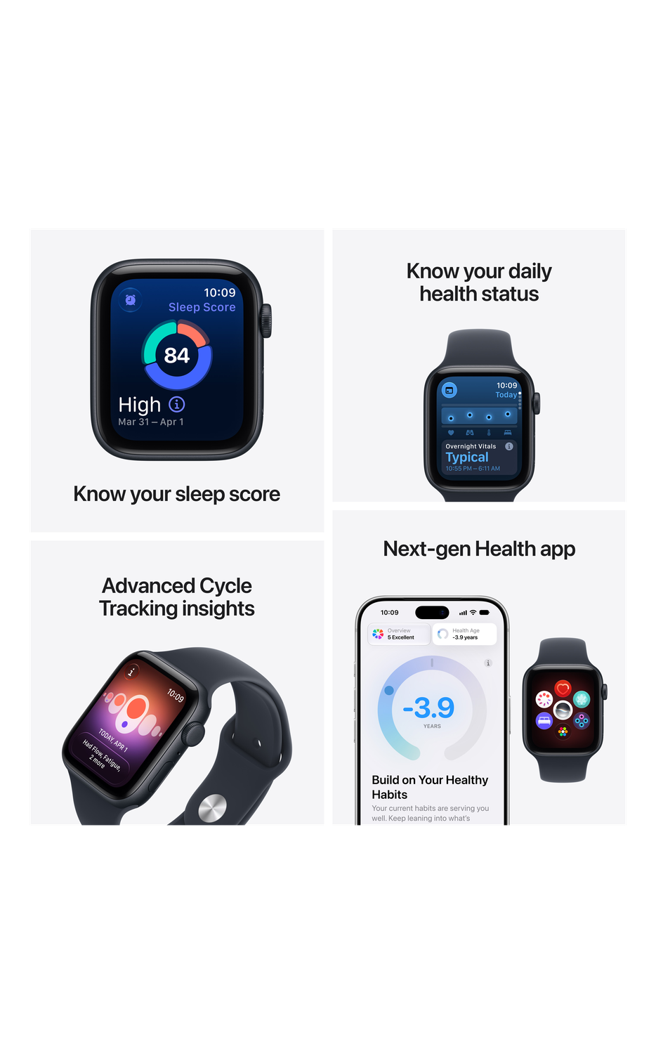 Apple Watch SE 3 44mm - Midnight Aluminum Case Navy Blue Sport Band M/L 3 of 4 views