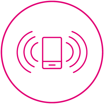 Illustration of smartphone receiving signal from sync-up tracker device.
