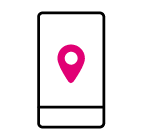 Illustrated icon of a phone with a location marker