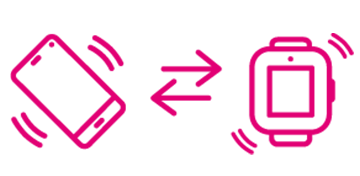 Illustration of smartphone receiving signal from sync-up tracker device.