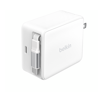 Belkin 67W Adapter with Retractable Cable - White