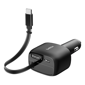 Belkin 75W Car Charger with Retractable Cable - Black, r2