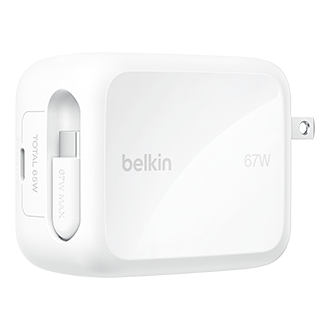 Belkin 67W Adapter with Retractable Cable - White, r2