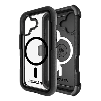Pelican Voyager Case w/ Holster/Stand, MagSafe for iPhone 17 - Clear/Black