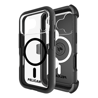 Pelican Voyager Case w/ Holster/Stand, MagSafe for iPhone 17 Pro - Clear/Black